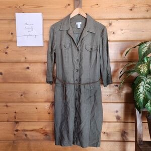 Address Maggy 100% Linen Utility Midi Button Front Shirt‎ Dress Pockets Size 12